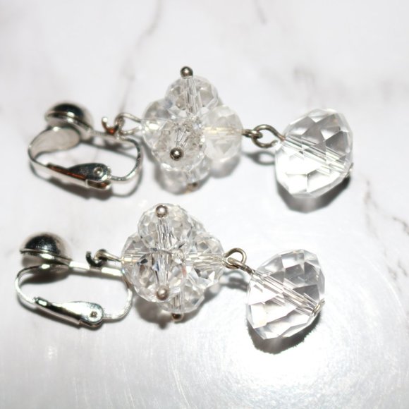 Crystal-like drop earrings silver tone clip ons - Picture 5 of 6